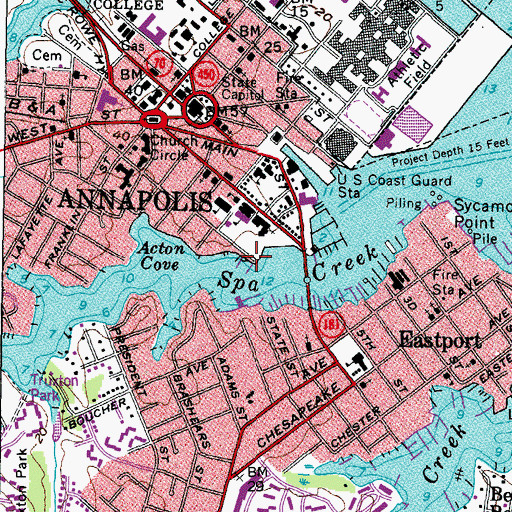 Topographic Map of Olde Towne Marina, MD