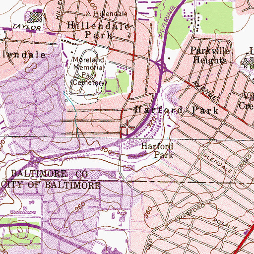 Topographic Map of Perring Parkway Center Nursing Home, MD