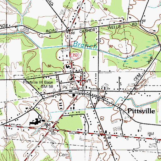 Topographic Map of Pittsville Town Hall, MD