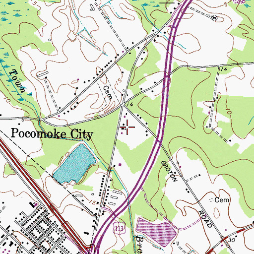 Topographic Map of Pocomoke Church of God, MD