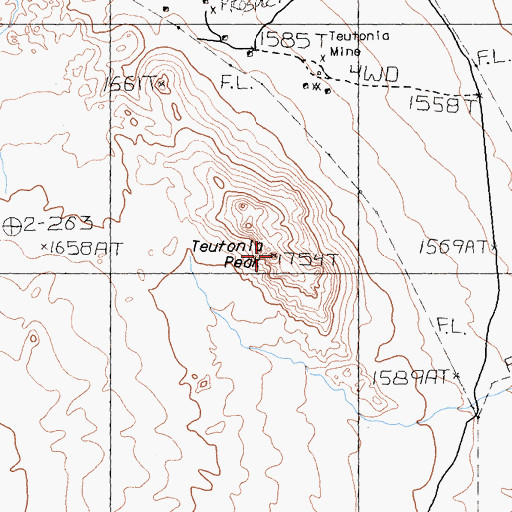 Topographic Map of Teutonia Peak, CA