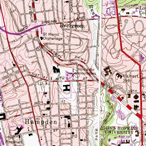 Topographic Map of Roland Park Place Assisted Living Center, MD