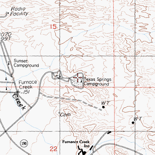 Topographic Map of Texas Springs Campground, CA
