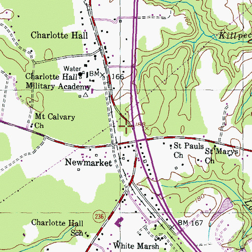 Topographic Map of Saint Mary's County Library - Charlotte Hall Branch, MD