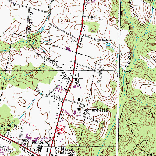 Topographic Map of Saint Mary's County Library - Leonardtown Branch, MD