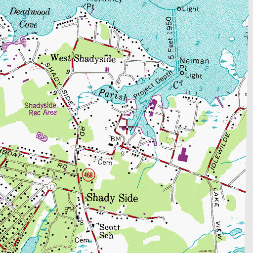 Topographic Map of Shady Side Marina, MD