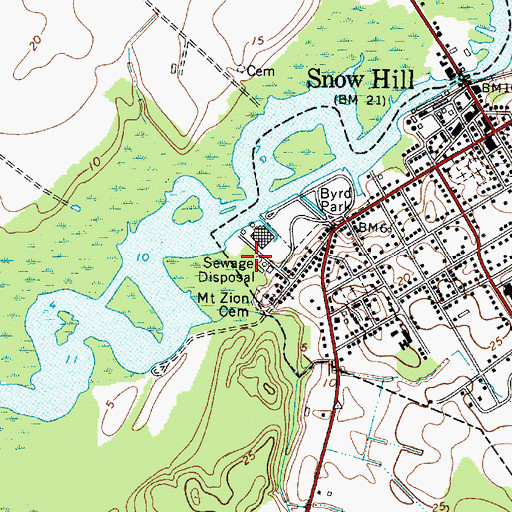 Topographic Map of Snow Hill Wastewater Treatment Plant, MD