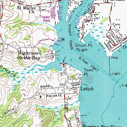 Topographic Map of Town Point Marina, MD