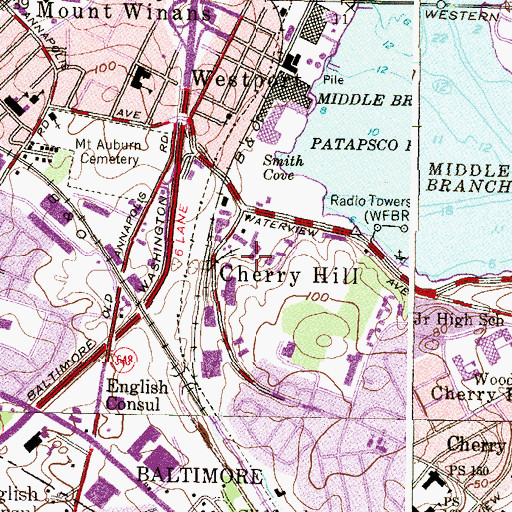 Topographic Map of Waterview Industrial Park, MD