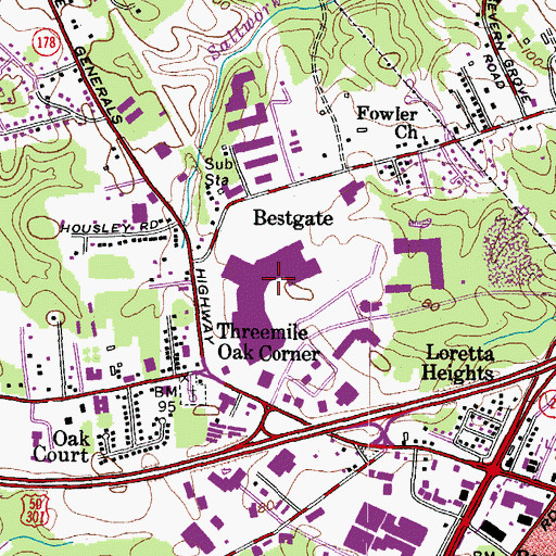 Topographic Map of West Field Shoppingtown Shopping Center, MD