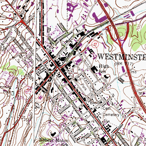 Topographic Map of Westminster Town Hall, MD