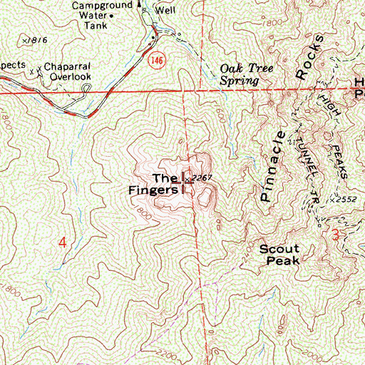 Topographic Map of The Fingers, CA