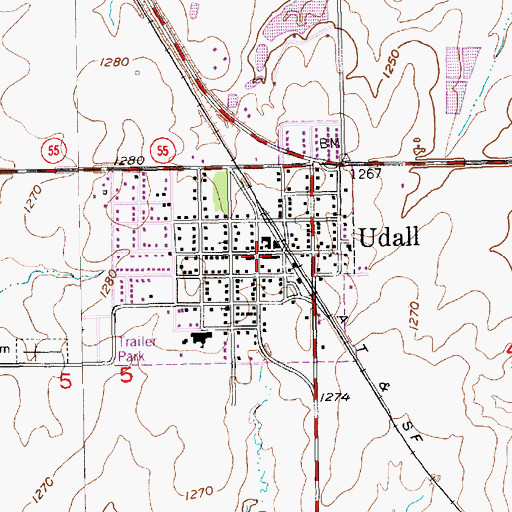 Topographic Map of Udall Police Department, KS