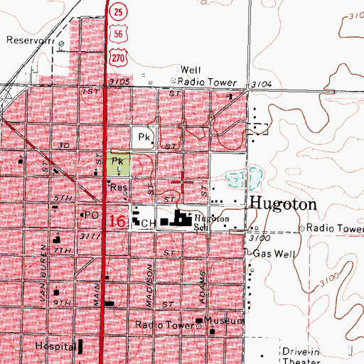 Topographic Map of Hugoton Police Department, KS