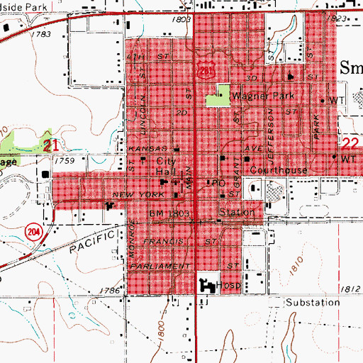 Topographic Map of Smith Center Police Department, KS