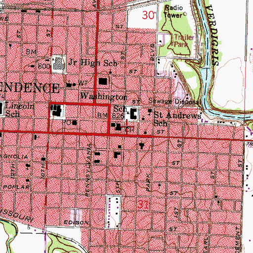 Topographic Map of Montgomery County Sheriff's Office, KS