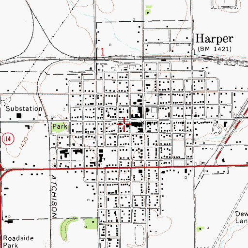Topographic Map of Harper Police Department, KS