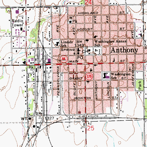 Topographic Map of Anthony Police Department, KS