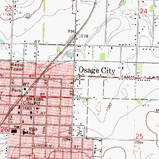 Topographic Map of Osage City Police Department, KS