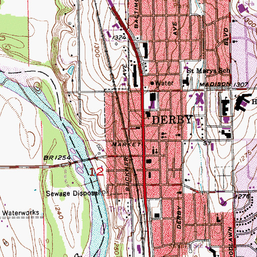Topographic Map of Derby Police Department, KS