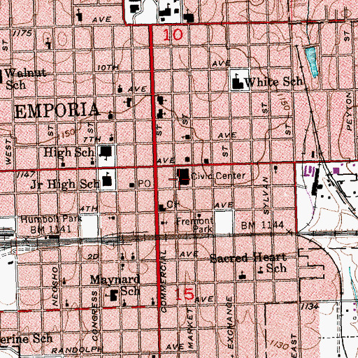 Topographic Map of Emporia Police Department, KS