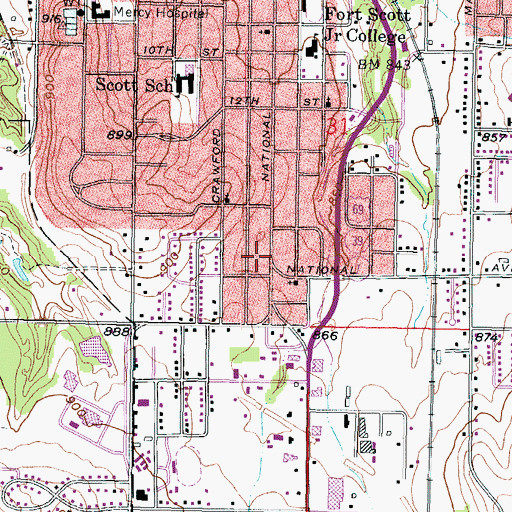 Topographic Map of Fort Scott Police Department, KS