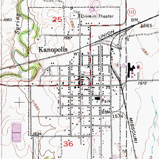 Topographic Map of Kanopolis Police Department, KS
