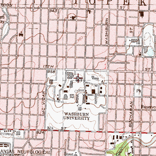 Topographic Map of Washburn University Police Department, KS