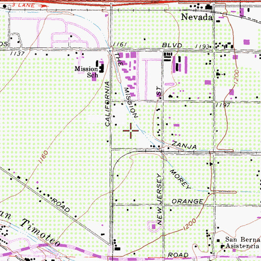Topographic Map of The Mission Zanja, CA