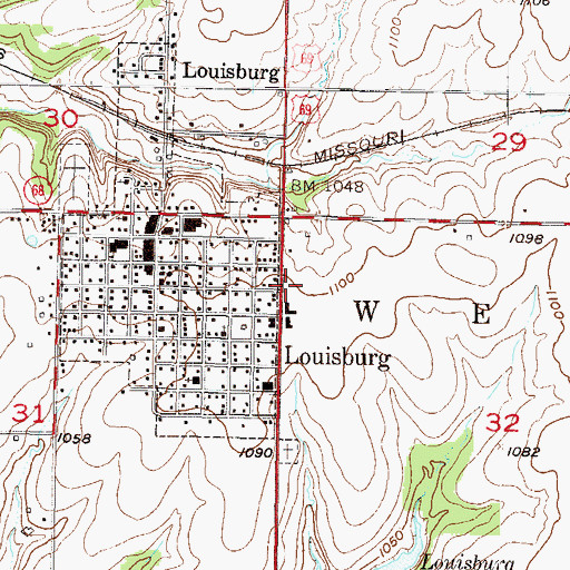 Topographic Map of Louisburg Police Department, KS