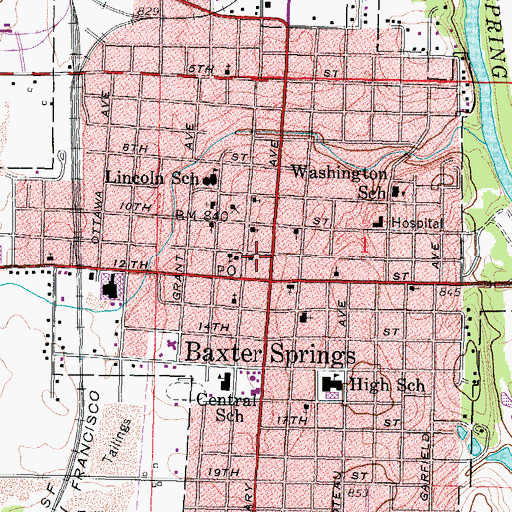 Topographic Map of Baxter Springs Police Department, KS