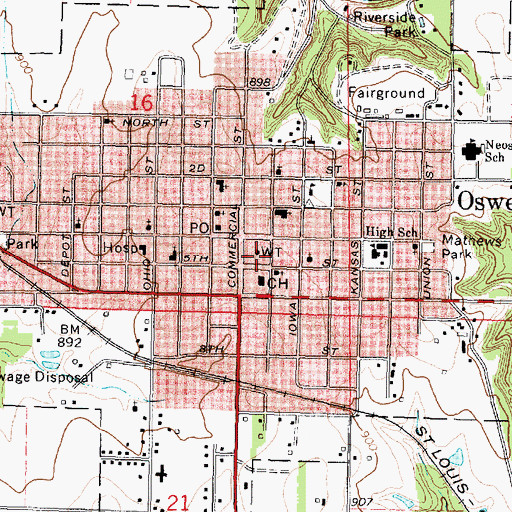 Topographic Map of Oswego Police Department, KS