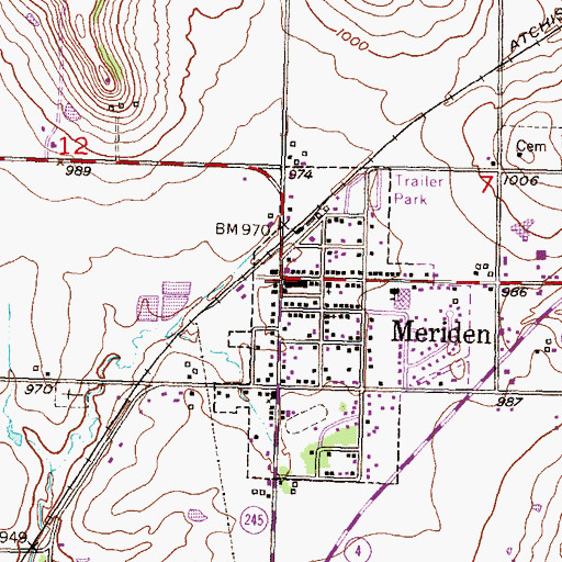 Topographic Map of Meriden Police Department, KS