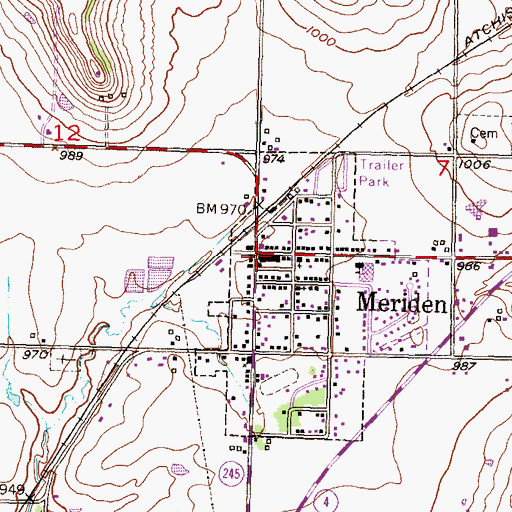 Topographic Map of Meriden Police Department, KS