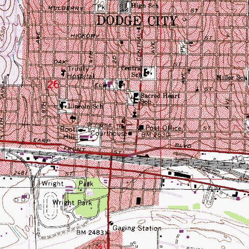 Topographic Map of Dodge City Police Department, KS