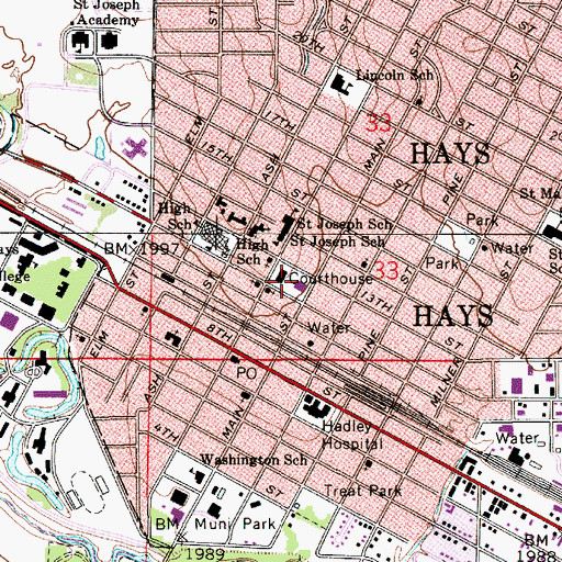 Topographic Map of Hays Police Department, KS