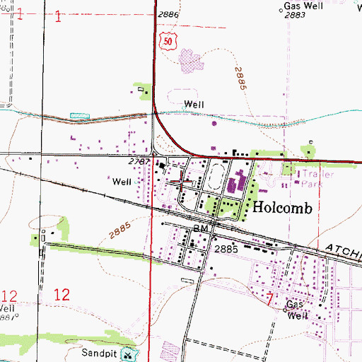 Topographic Map of Holcomb Police Department, KS