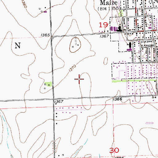 Topographic Map of Maize Unified School District Number 266 Police Department, KS