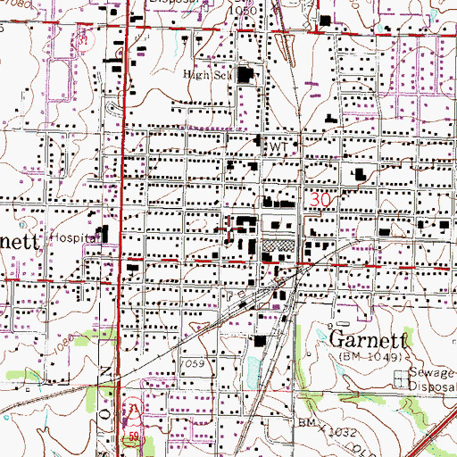 Topographic Map of Garnett Police Department, KS
