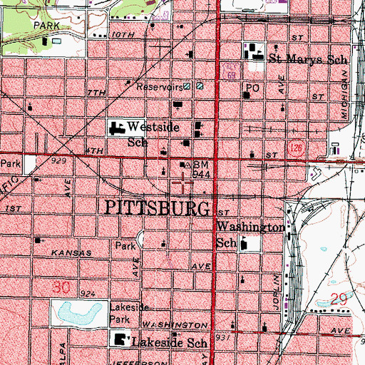 Topographic Map of Pittsburg Police Department, KS