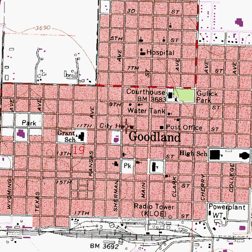 Topographic Map of Goodland Police Department, KS