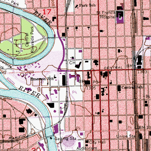 Topographic Map of Wichita Police Department Headquarters, KS