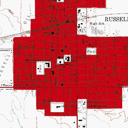 Topographic Map of Russell County Sheriff's Office, KS