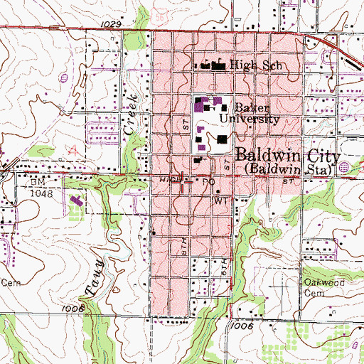Topographic Map of Baldwin City Police Department, KS