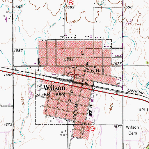 Topographic Map of Wilson Police Department, KS