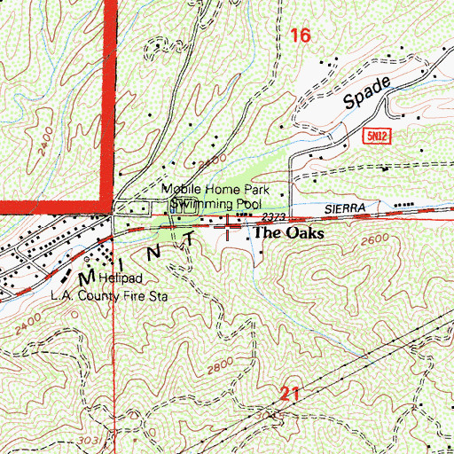Topographic Map of The Oaks, CA