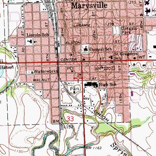 Topographic Map of Marysville Police Department, KS