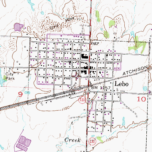 Topographic Map of Lebo Police Department, KS