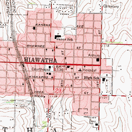 Topographic Map of Hiawatha Police Department, KS