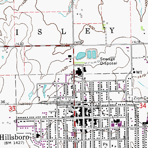Topographic Map of Hillsboro Police Department, KS